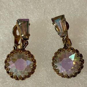 Beautiful Vintage Lewis Segal Elegant Gold Trim with Aurora Borealis Earrings